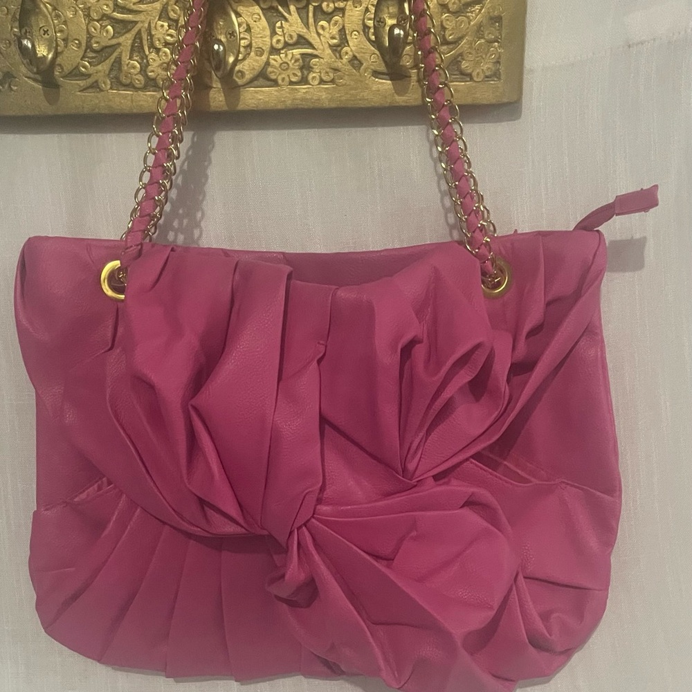 Braciano Pink Ruched Shoulder Bag with Gold Chain Straps